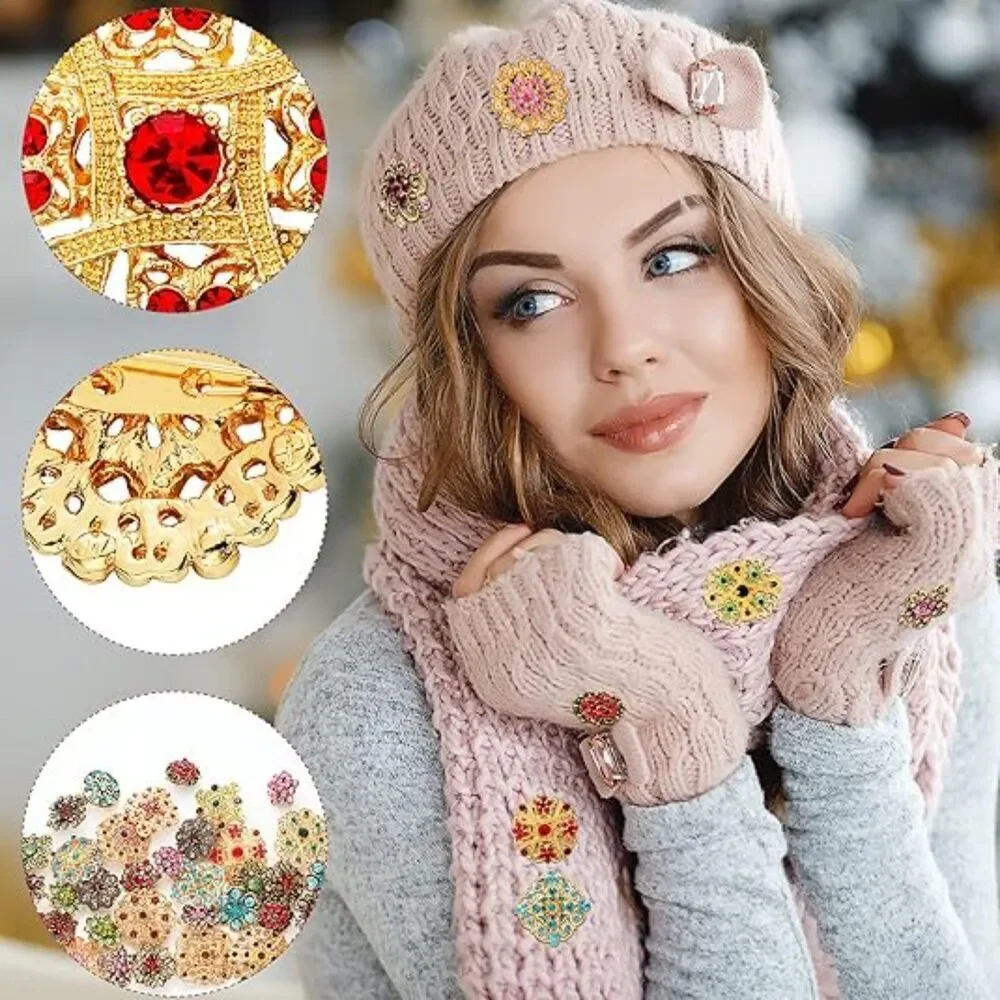 Women's Vintage 36 Pieces Crystal Brooches and Pins Costume Jewellry Retro